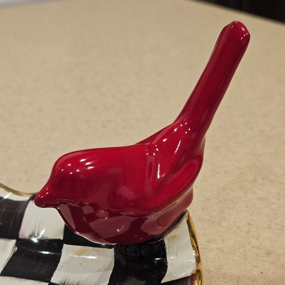 MACKENZIE CHILDS CARDINAL COURTLY CHECK AURORA CERAMIC TRAY RING HOLDER DISH - Picture 8 of 13